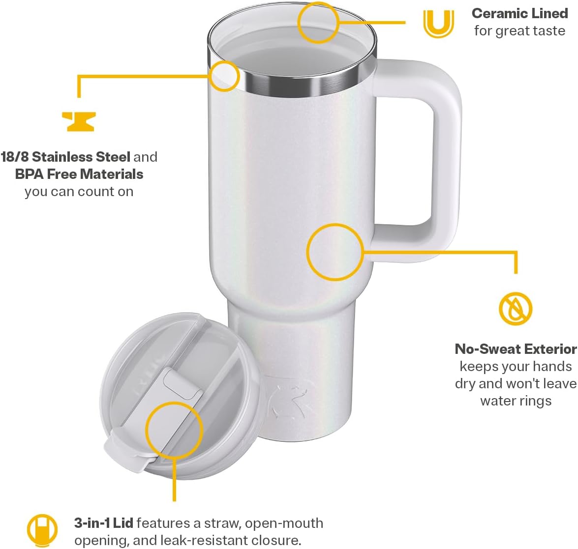 30 oz Road Trip Tumbler Double-Walled Insulated Stainless Steel Portable Travel Coffee Mug Cup with Lid, Handle and Straw, Midnight Dust Metallic - Colors A