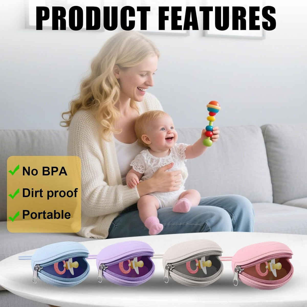 4 Pcs Pacifier Holder Case Set 2 Cover Pouch and 2 Clear Storage Box