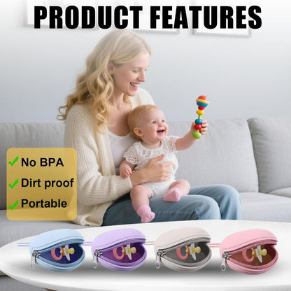4 Pcs Pacifier Holder Case Set 2 Cover Pouch and 2 Clear Storage Box