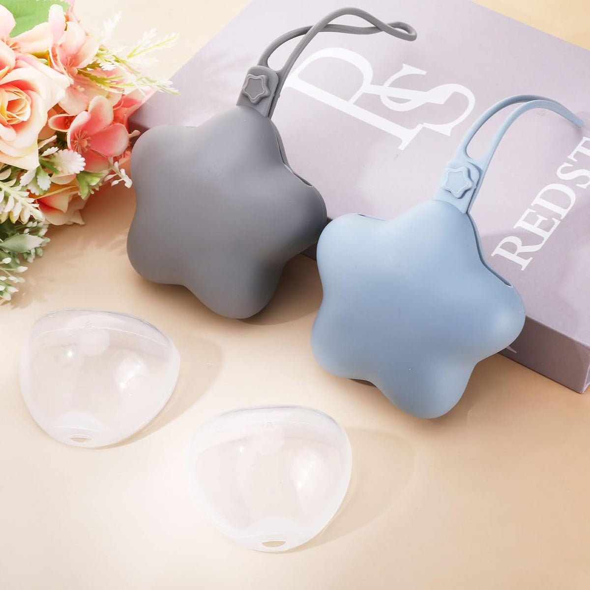 4 Pcs Pacifier Holder Case Set 2 Cover Pouch and 2 Clear Storage Box