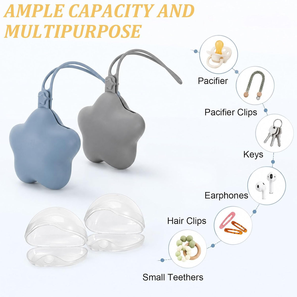 4 Pcs Pacifier Holder Case Set 2 Cover Pouch and 2 Clear Storage Box