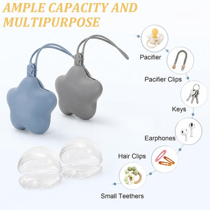 4 Pcs Pacifier Holder Case Set 2 Cover Pouch and 2 Clear Storage Box