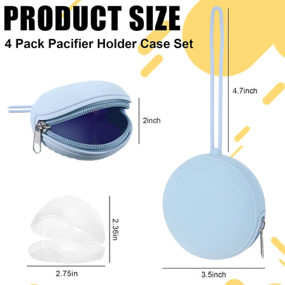 4 Pcs Pacifier Holder Case Set 2 Cover Pouch and 2 Clear Storage Box