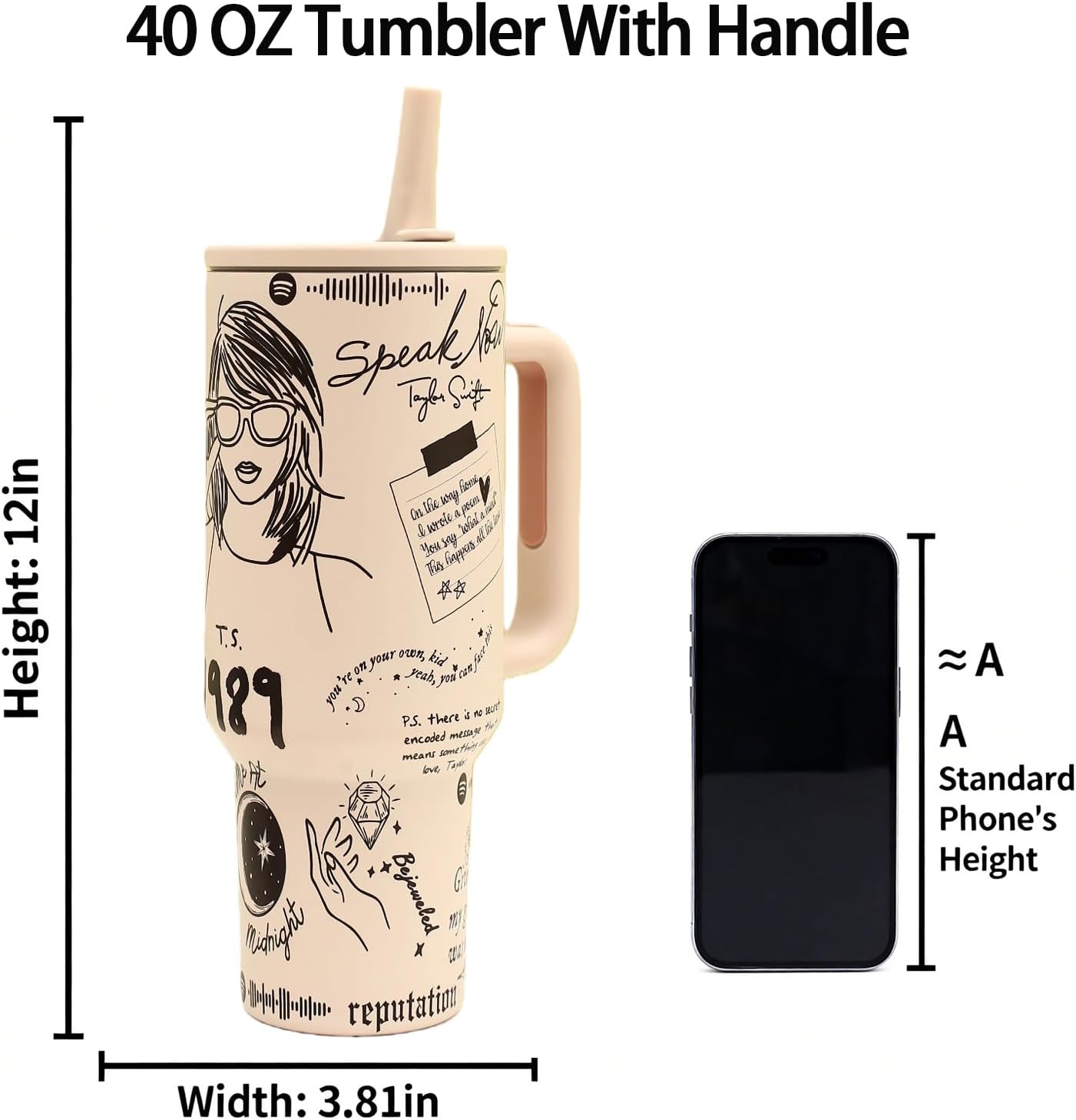 40 oz Tumbler with Handle and Flip Straw Lid, Cup Holder Friendly Insulated Stainless Steel Travel Mug, Gifts for Women & Men
