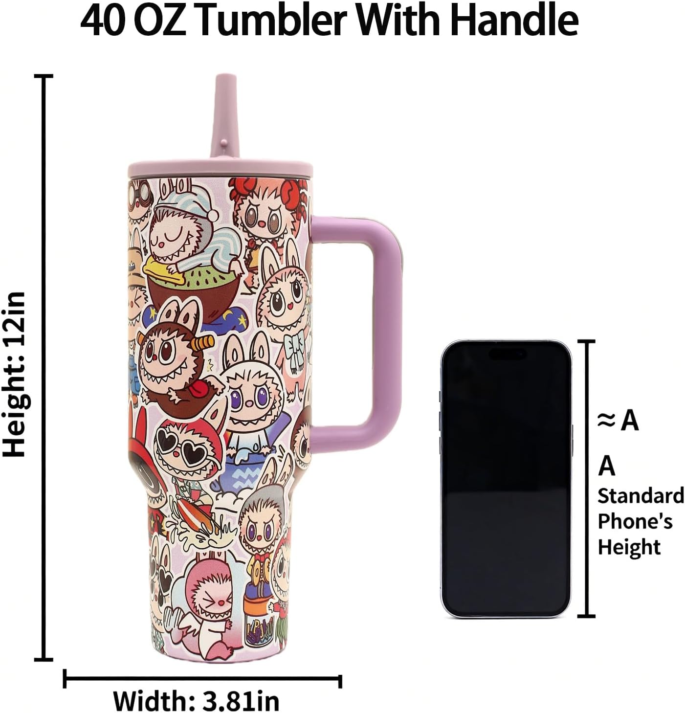 40 oz Tumbler with Handle and Flip Straw Lid, Cup Holder Friendly Insulated Stainless Steel Travel Mug, Gifts for Women & Men