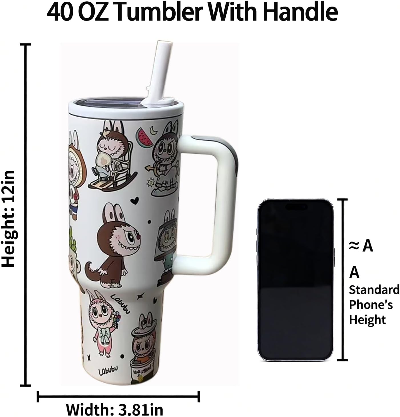 40 oz Tumbler with Handle and Flip Straw Lid, Cup Holder Friendly Insulated Stainless Steel Travel Mug, Gifts for Women & Men
