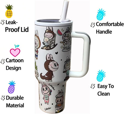 40 oz Tumbler with Handle and Flip Straw Lid, Cup Holder Friendly Insulated Stainless Steel Travel Mug, Gifts for Women & Men