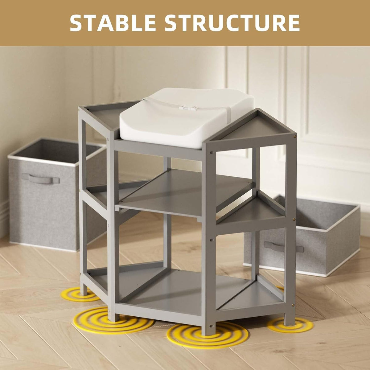XJD Baby Corner Changing Table 2 Storage Drawers, Infant Diaper Changing Table Diaper Changing Station and Contoured Pad for Baby (Gray)