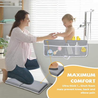 Bath Kneeler and Elbow Rest Pad Set, Quick Dry Baby Bath Kneeling Pad Thick Soft Non-Slip Baby Bathtub Mat for Baby Bathing, Baby Accessories Organizer, Gifts for Parents, Grey