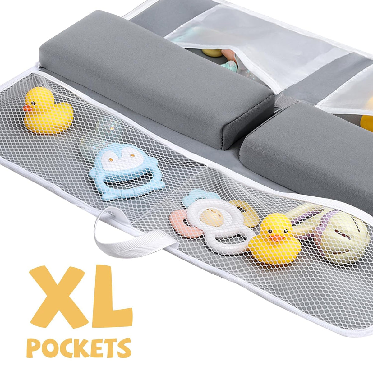 Bath Kneeler and Elbow Rest Pad Set, Quick Dry Baby Bath Kneeling Pad Thick Soft Non-Slip Baby Bathtub Mat for Baby Bathing, Baby Accessories Organizer, Gifts for Parents, Grey