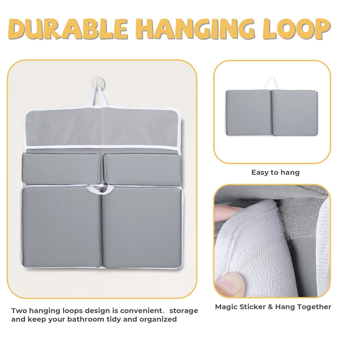 Bath Kneeler and Elbow Rest Pad Set, Quick Dry Baby Bath Kneeling Pad Thick Soft Non-Slip Baby Bathtub Mat for Baby Bathing, Baby Accessories Organizer, Gifts for Parents, Grey