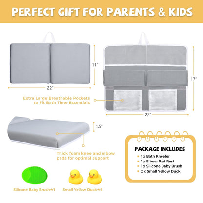 Bath Kneeler and Elbow Rest Pad Set, Quick Dry Baby Bath Kneeling Pad Thick Soft Non-Slip Baby Bathtub Mat for Baby Bathing, Baby Accessories Organizer, Gifts for Parents, Grey