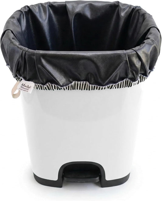 Washable Pail Liner - Reusable Water Resistant Trash & Recycling Bag with Drawstring Closure, Cotton Strap & Seamless Bottom - USA Made PUL Fabric for Kitchen, Laundry & Camping