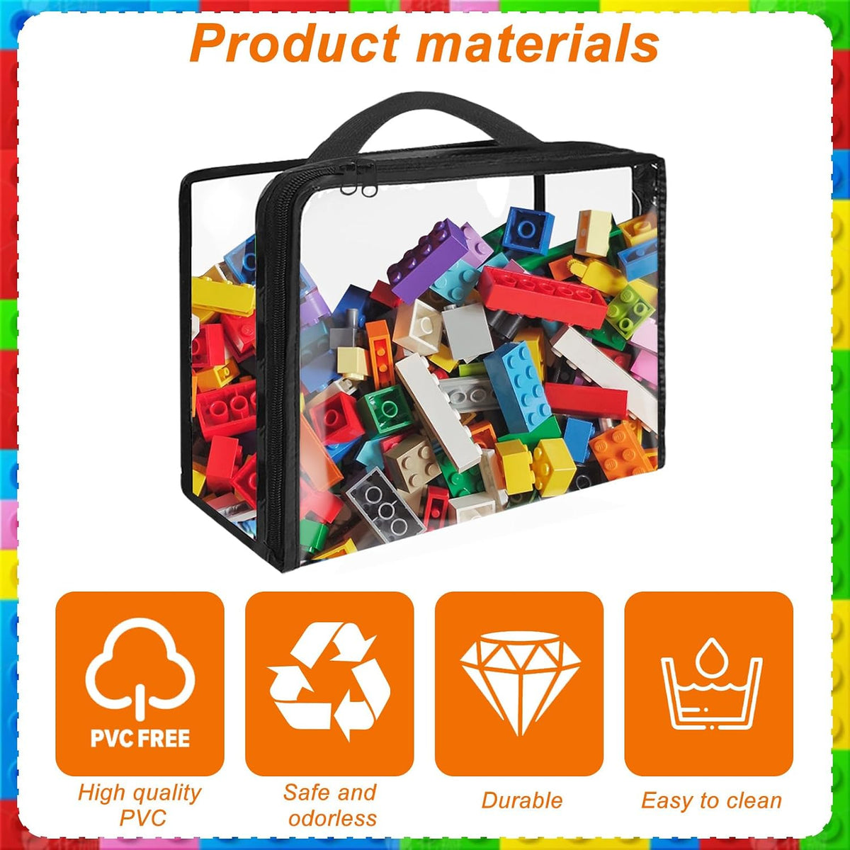 Extra Large PVC Toy Storage Bags with Zippered Closure, Portable Toy Organizer for Board Games, Building Blocks, Books