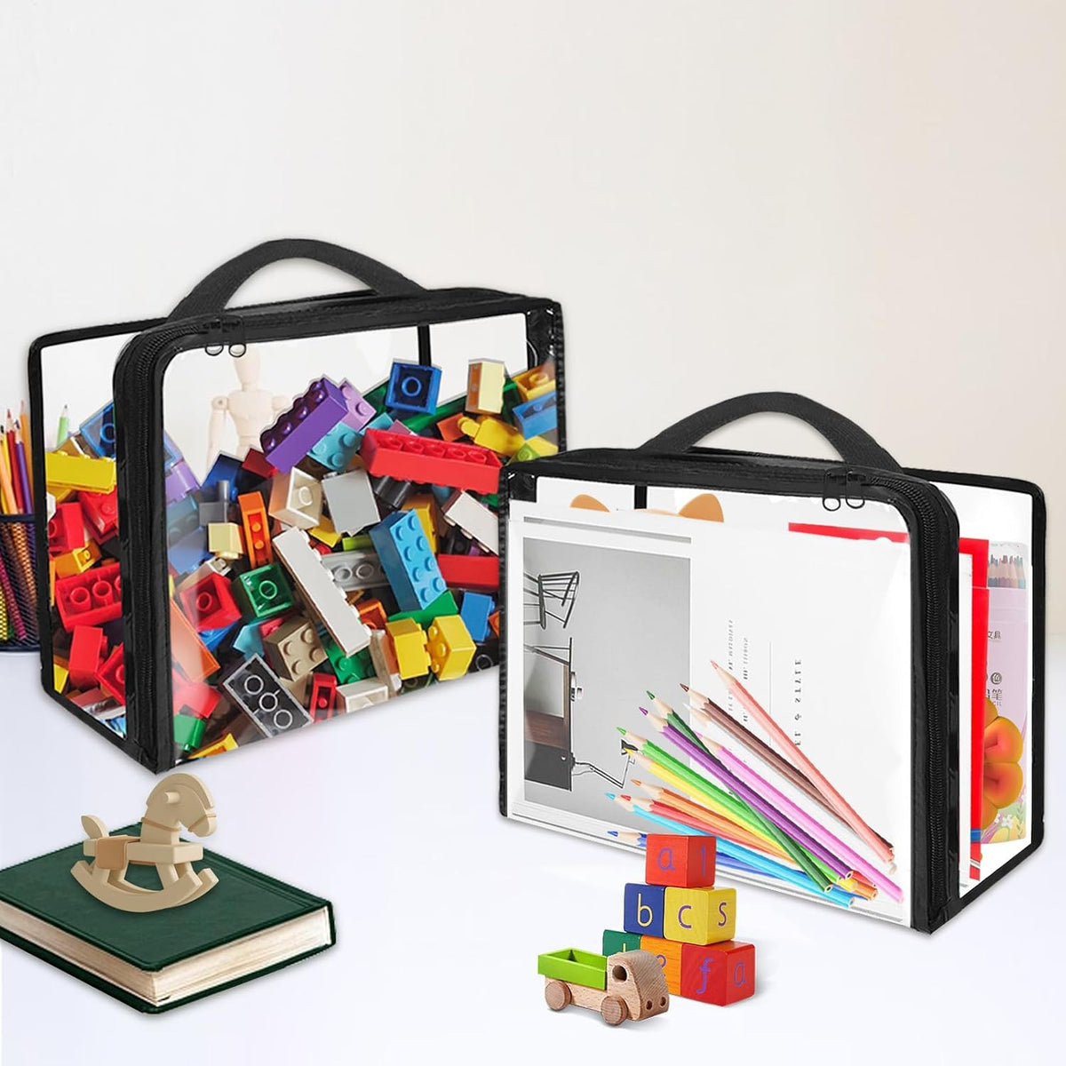 Extra Large PVC Toy Storage Bags with Zippered Closure, Portable Toy Organizer for Board Games, Building Blocks, Books