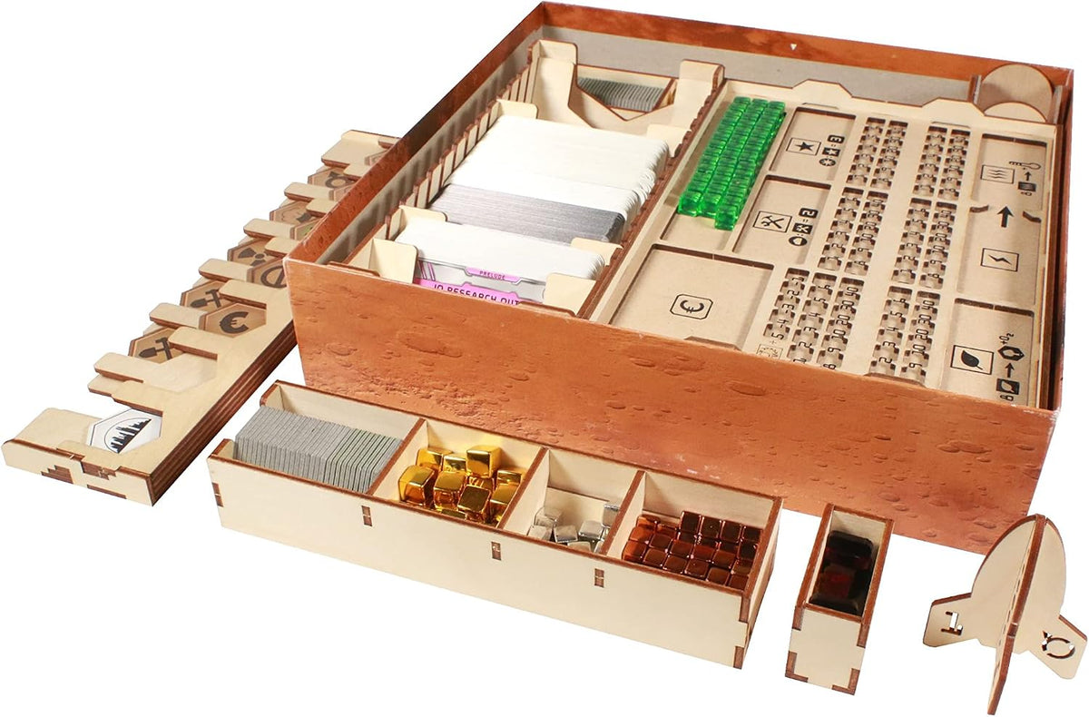 Game Organizer Compatible with Terraforming Mars: Ares Expedition - Wooden Game Organizing Box with Multiple Trays