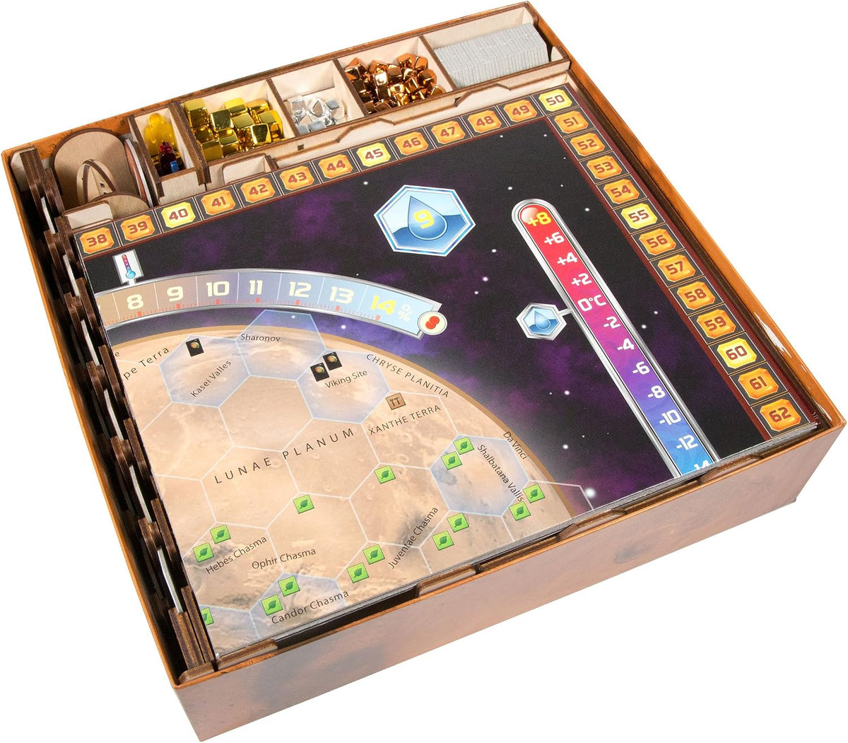 Game Organizer Compatible with Terraforming Mars: Ares Expedition - Wooden Game Organizing Box with Multiple Trays