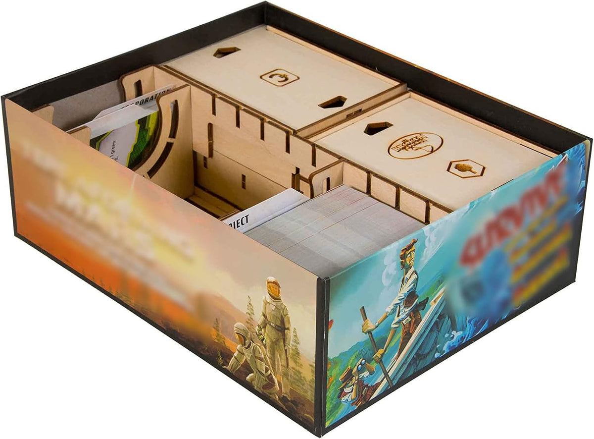 Game Organizer Compatible with Terraforming Mars: Ares Expedition - Wooden Game Organizing Box with Multiple Trays