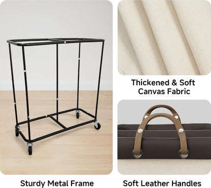 2 Section Laundry Hamper, 330L Extra Large Black Rolling Cart