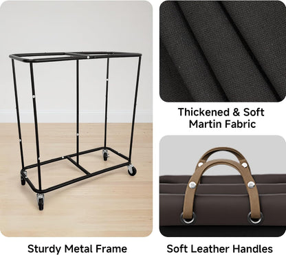 2 Section Laundry Hamper, 330L Extra Large Black Rolling Cart