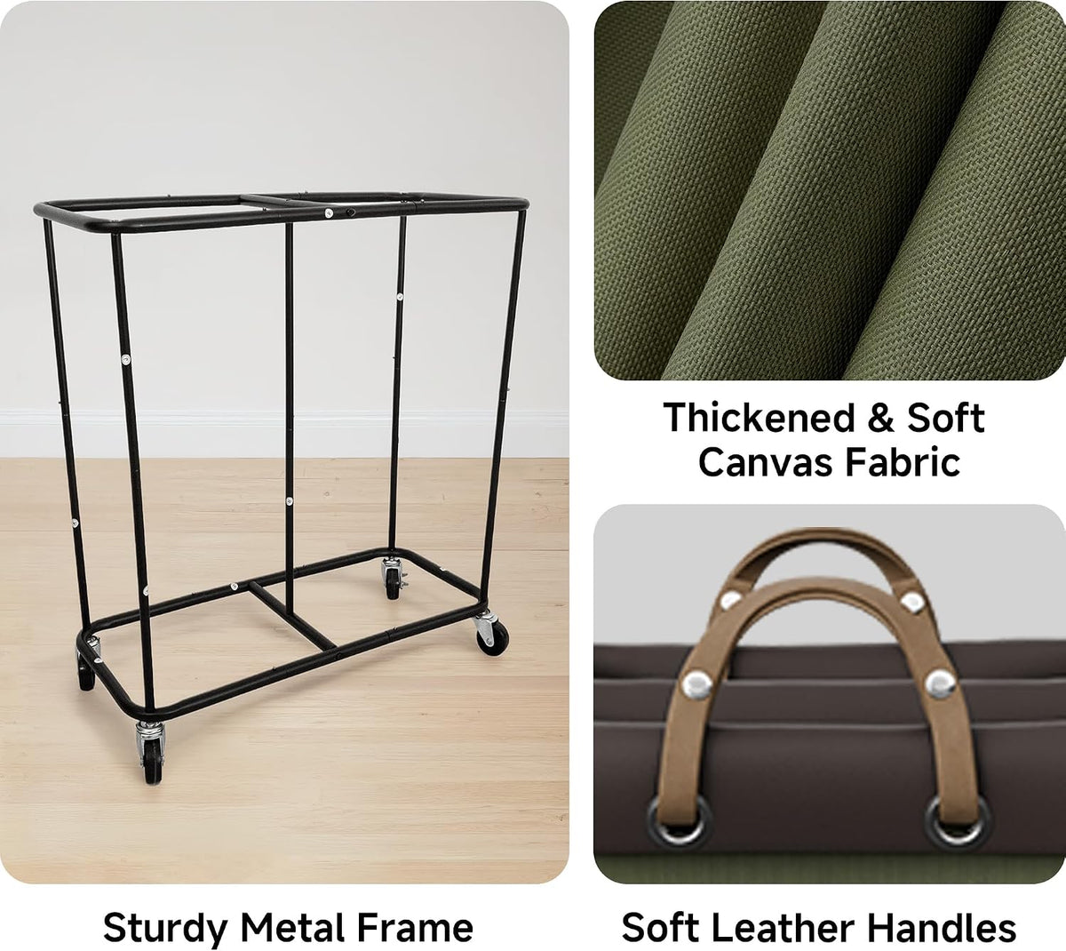 2 Section Laundry Hamper, 330L Extra Large Black Rolling Cart