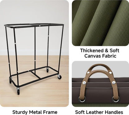 2 Section Laundry Hamper, 330L Extra Large Black Rolling Cart