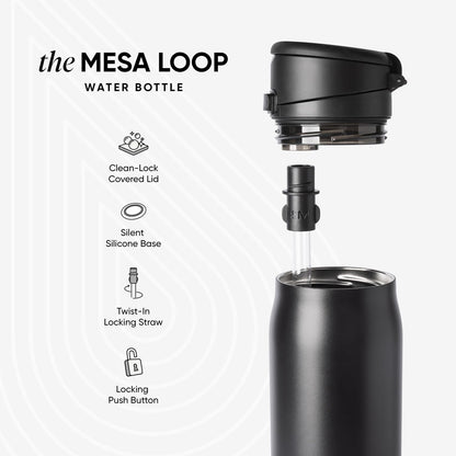 Water Bottle with Straw & Handle | 30oz | Blue | Mesa Loop Insulated Water Bottle for School, Sports, Travel | Leak Proof, Stainless Steel | Deep Dune - Colors A
