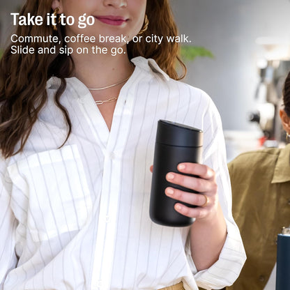 Carter Slide Ceramic Lined Travel Coffee Mug 12 oz, One-Handed Lid | No Metallic Taste Stainless Steel Coffee Tumbler, Leak-Proof, Hot 6Hr Cold 6Hr, BPA-Free, Dishwasher Safe, Stone Blue