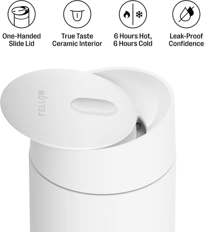 Carter Slide Ceramic Lined Travel Coffee Mug 12 oz, One-Handed Lid | No Metallic Taste Stainless Steel Coffee Tumbler, Leak-Proof, Hot 6Hr Cold 6Hr, BPA-Free, Dishwasher Safe, Stone Blue