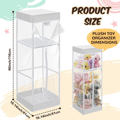 2-tier Plush 47 In Vertical Toy Stuffed Animal Storage Organizer Holder Cage Bin with PVC Waterproof and Dust Cover Zippered Stuffed Animal Organizer Playroom Nursery Kindergarten(White)
