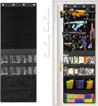 Over Door Toy Blaster Organizer for Nerf Guns, Rival, Elite & Mega - Hanging Wall Large Capacity Mesh Holder for Darts, Bullets, Goggles & Tactical Gear Bedroo, Game Room Battle Station Accessory
