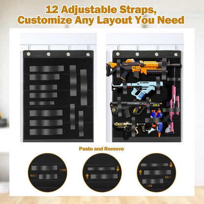 Over Door Toy Blaster Organizer for Nerf Guns, Rival, Elite & Mega - Hanging Wall Large Capacity Mesh Holder for Darts, Bullets, Goggles & Tactical Gear Bedroo, Game Room Battle Station Accessory