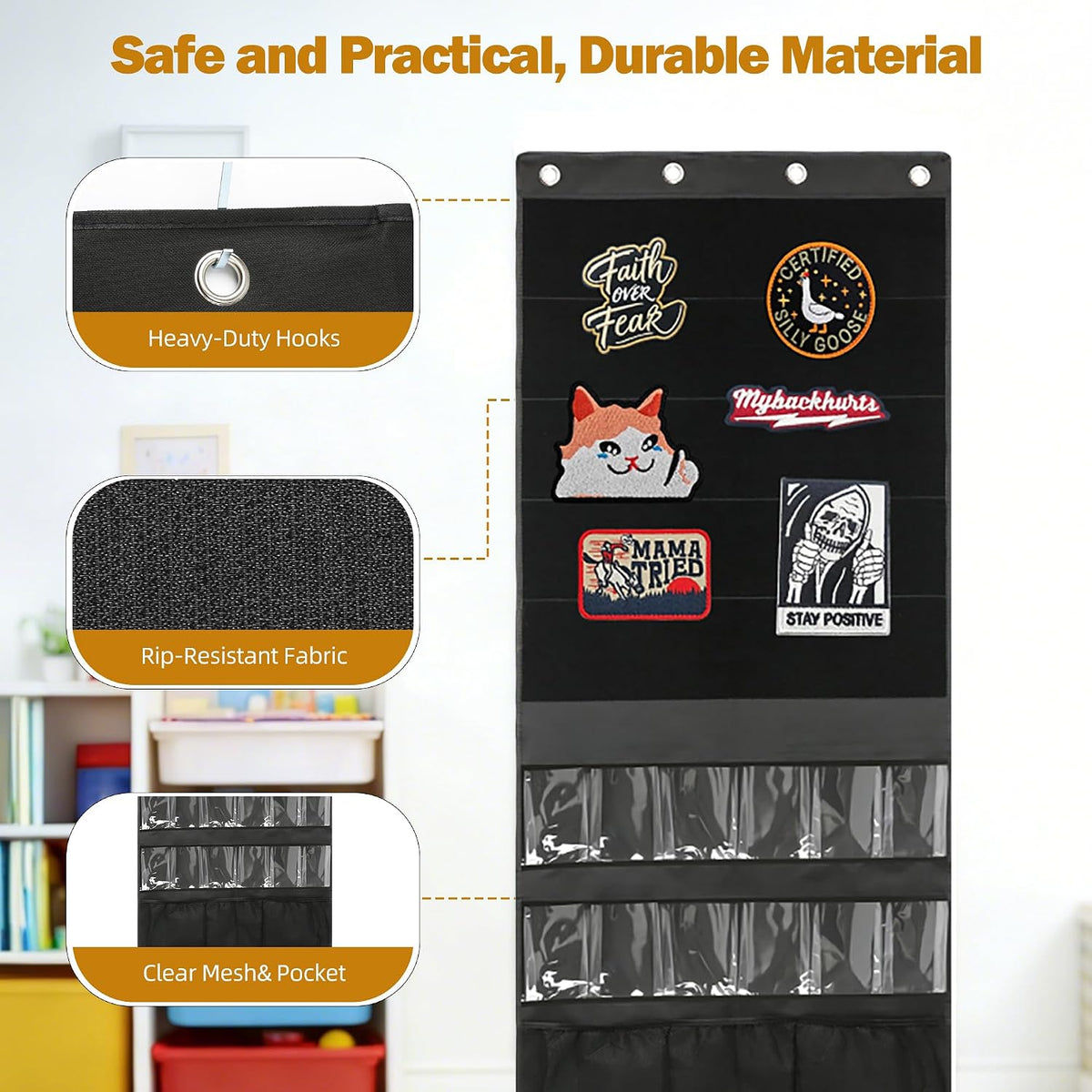 Over Door Toy Blaster Organizer for Nerf Guns, Rival, Elite & Mega - Hanging Wall Large Capacity Mesh Holder for Darts, Bullets, Goggles & Tactical Gear Bedroo, Game Room Battle Station Accessory