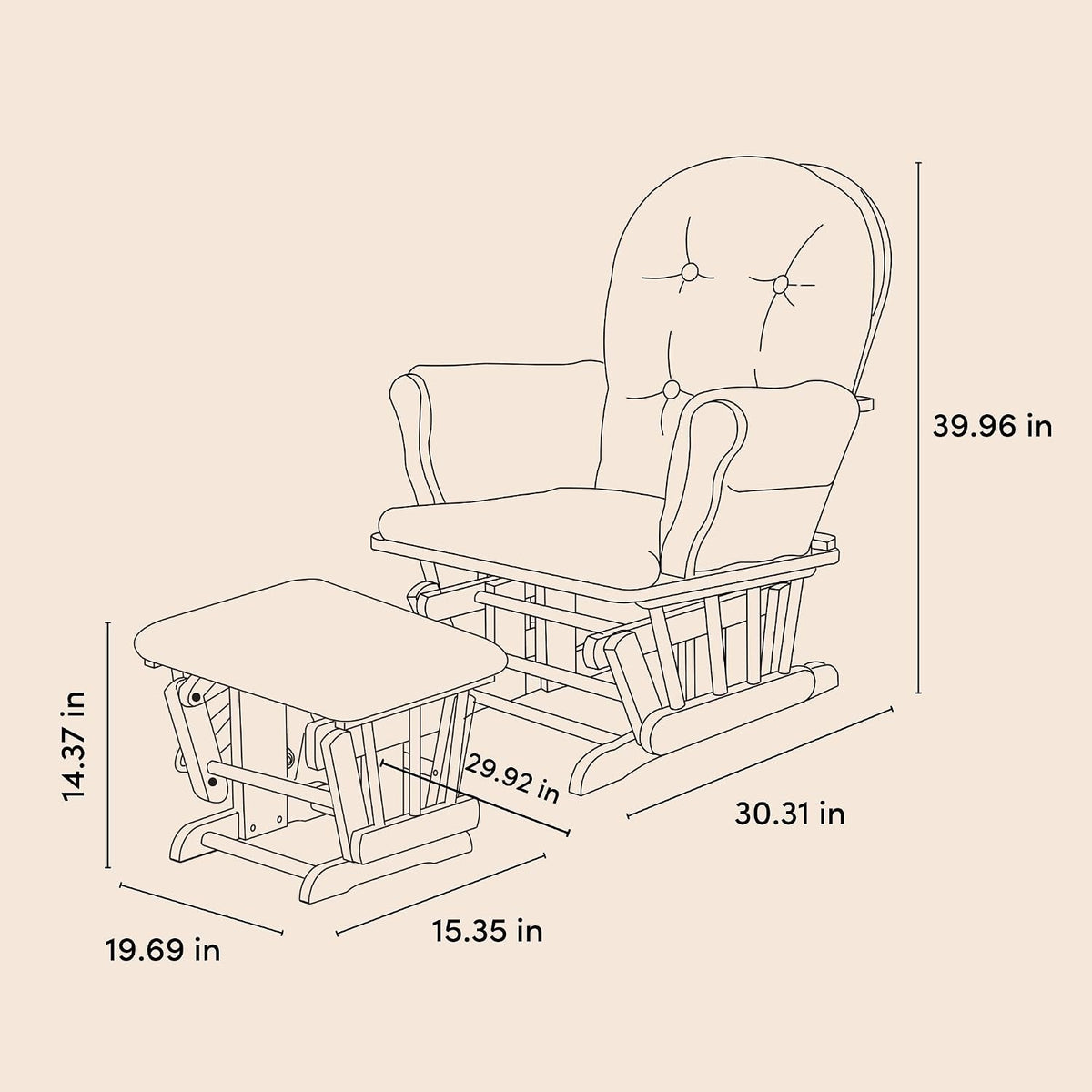 Premium Hoop Glider & Ottoman, Espresso/Gray Swirl - Colors B