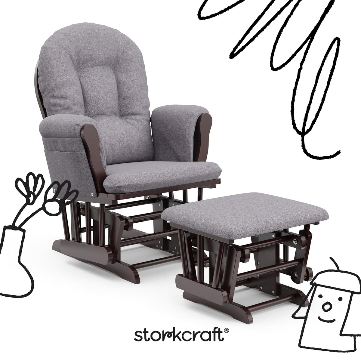 Premium Hoop Glider & Ottoman, Espresso/Gray Swirl - Colors B