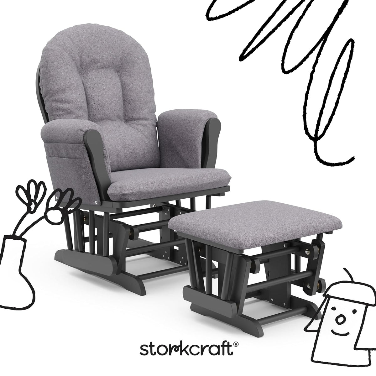 Premium Hoop Glider & Ottoman, Espresso/Gray Swirl - Colors B