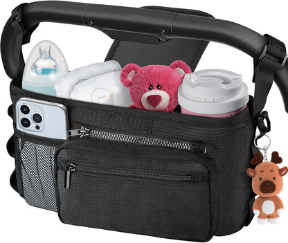 Kinembold Universal Stroller Organizer with Cup Holder Detachable Phone Bag and Shoulder Strap, Stroller Caddy Fits for Stroller Like Uppababy, Baby Jogger, Doona, Nuna, BOB, and Pet Stroller