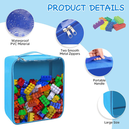 8 Packs Toy Storage Bags with Zipper, Clear PVC Organizing Bags, Reusable Toy Storage Organizer with Portable Handle, Travel Waterproof Organizer Bags for Building Blocks, Puzzle, Toys and Books