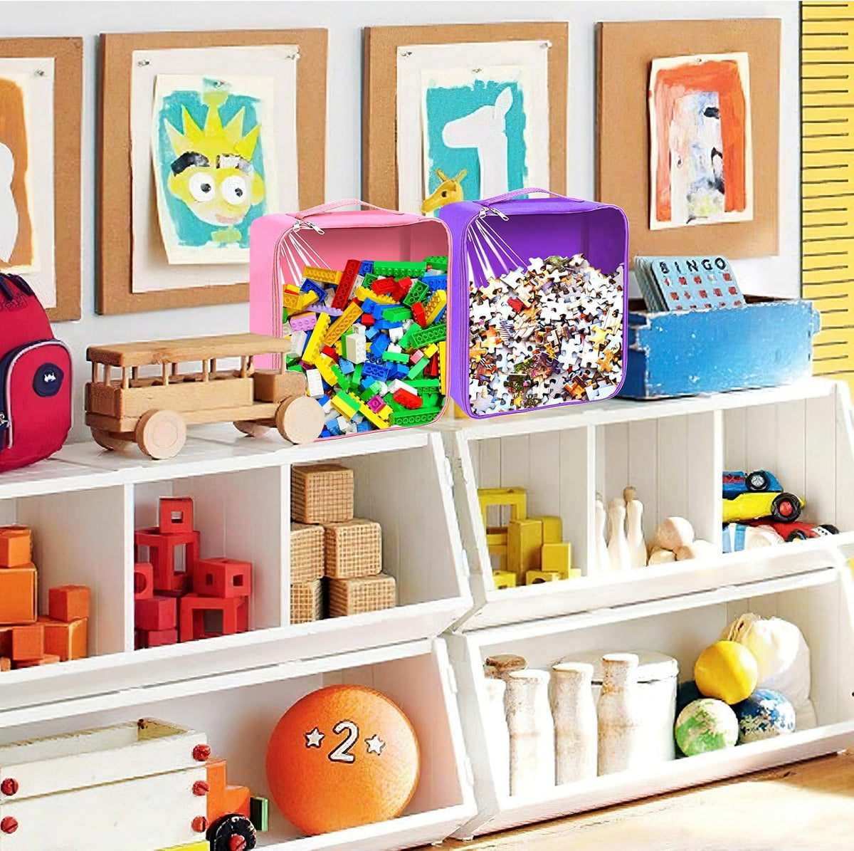 8 Packs Toy Storage Bags with Zipper, Clear PVC Organizing Bags, Reusable Toy Storage Organizer with Portable Handle, Travel Waterproof Organizer Bags for Building Blocks, Puzzle, Toys and Books