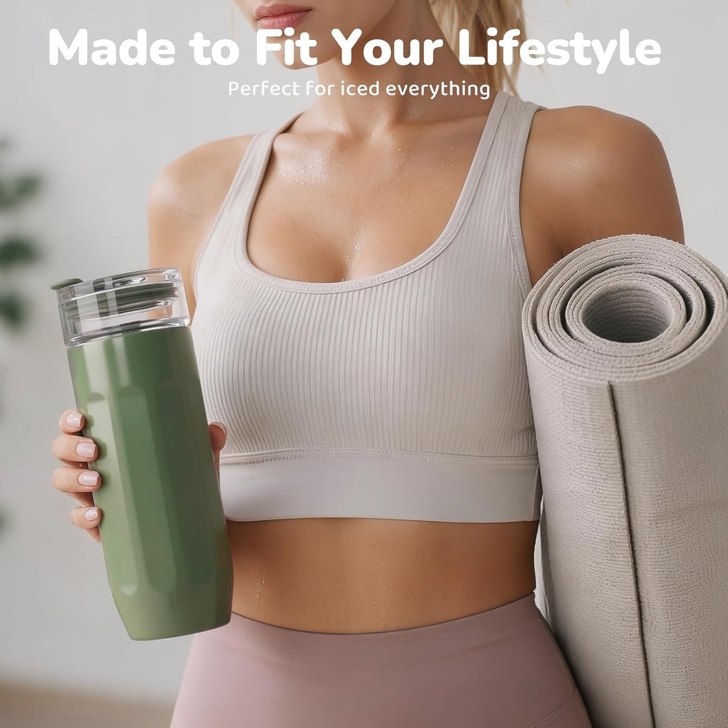 18 oz Vacuum Insulated Glass Tumbler with Straw Lid & Spout Lid - Keeps Drinks Cold for 12 Hrs - Perfect Size Iced Coffee Cup - Smoothie Cup - Dishwasher Safe