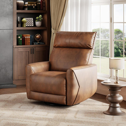 Power Recliner Chair, 270° Swivel Rocking Glider with USB Charging Port, PU Leather Upholstered Fabric, Ergonomic Modern Nursery Chair for Living Room, Bedroom, Nursery (Camel)