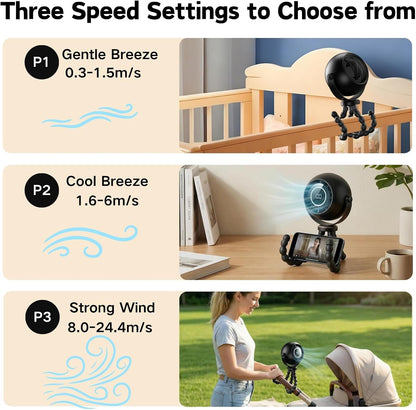 Portable Stroller Fan with Flexible Tripod, Pinch-Proof for Baby & Pets