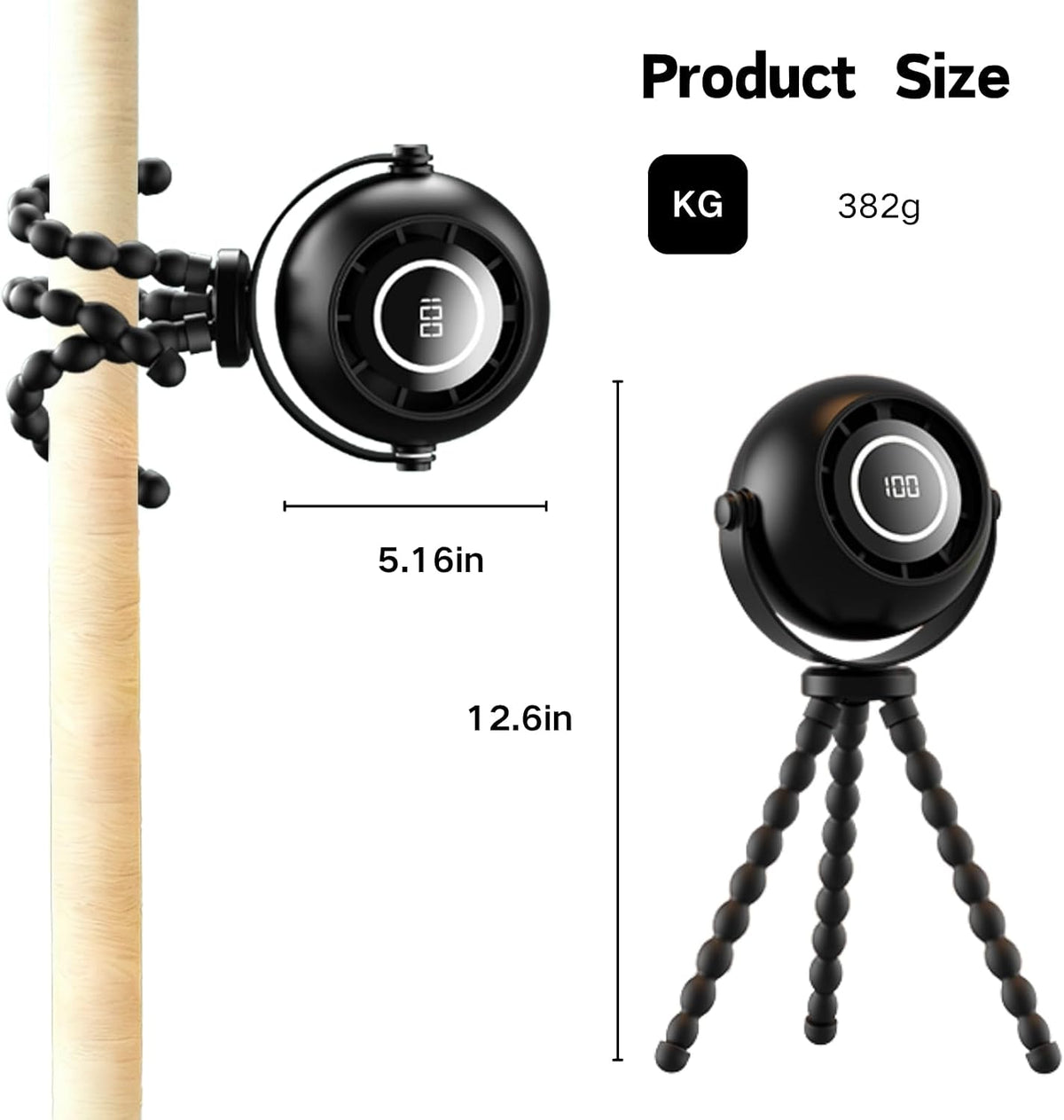 Portable Stroller Fan with Flexible Tripod, Pinch-Proof for Baby & Pets