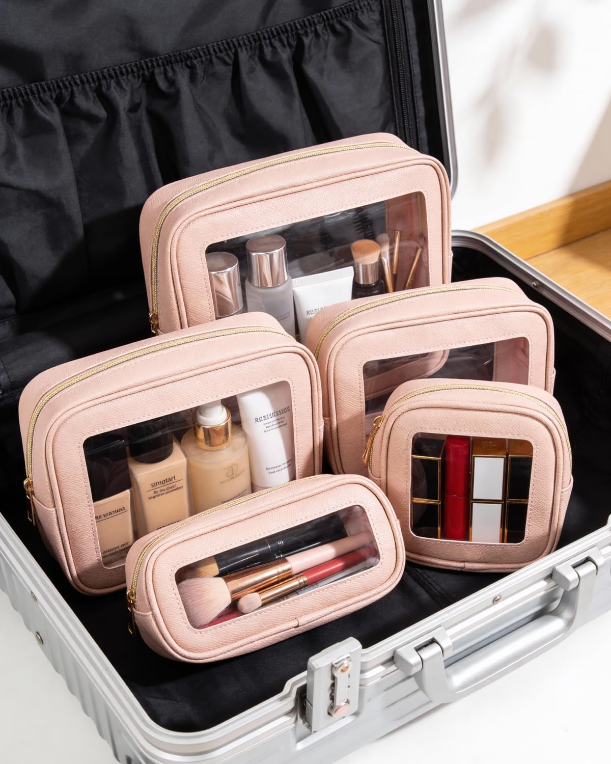 Diaper Bag Organizer Pouch Set, Waterproof Travel Clear Makeup Bag Set for Women Small Toiletry Bag Travel Packing Organizer Bags Cosmetic Case with Zipper Compact Car Organizer Bag