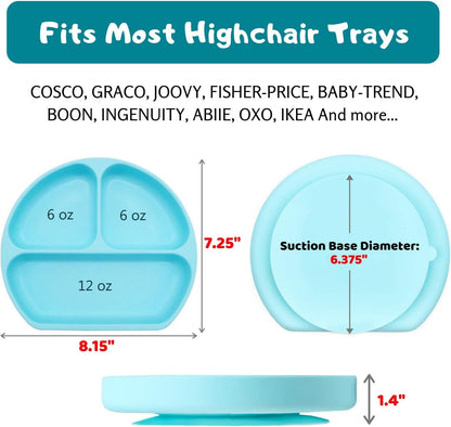 Suction Plate for Toddlers | BPA Free, 100% Food-Grade Silicone | Microwave, Dishwasher and Oven Safe | Stay Put Divided Baby Feeding Plates