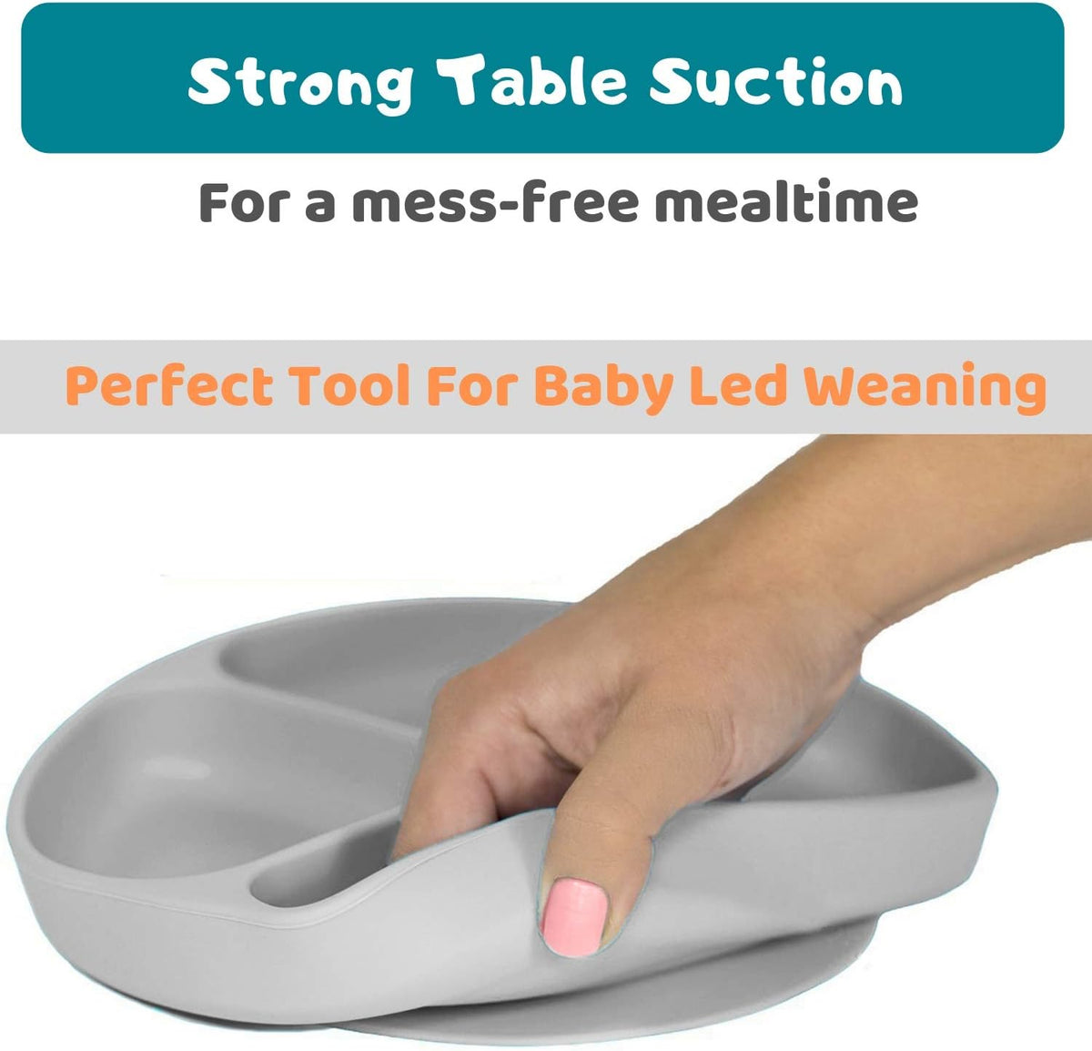 Suction Plate for Toddlers | BPA Free, 100% Food-Grade Silicone | Microwave, Dishwasher and Oven Safe | Stay Put Divided Baby Feeding Plates
