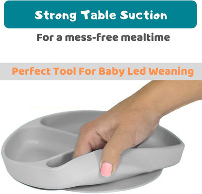 Suction Plate for Toddlers | BPA Free, 100% Food-Grade Silicone | Microwave, Dishwasher and Oven Safe | Stay Put Divided Baby Feeding Plates