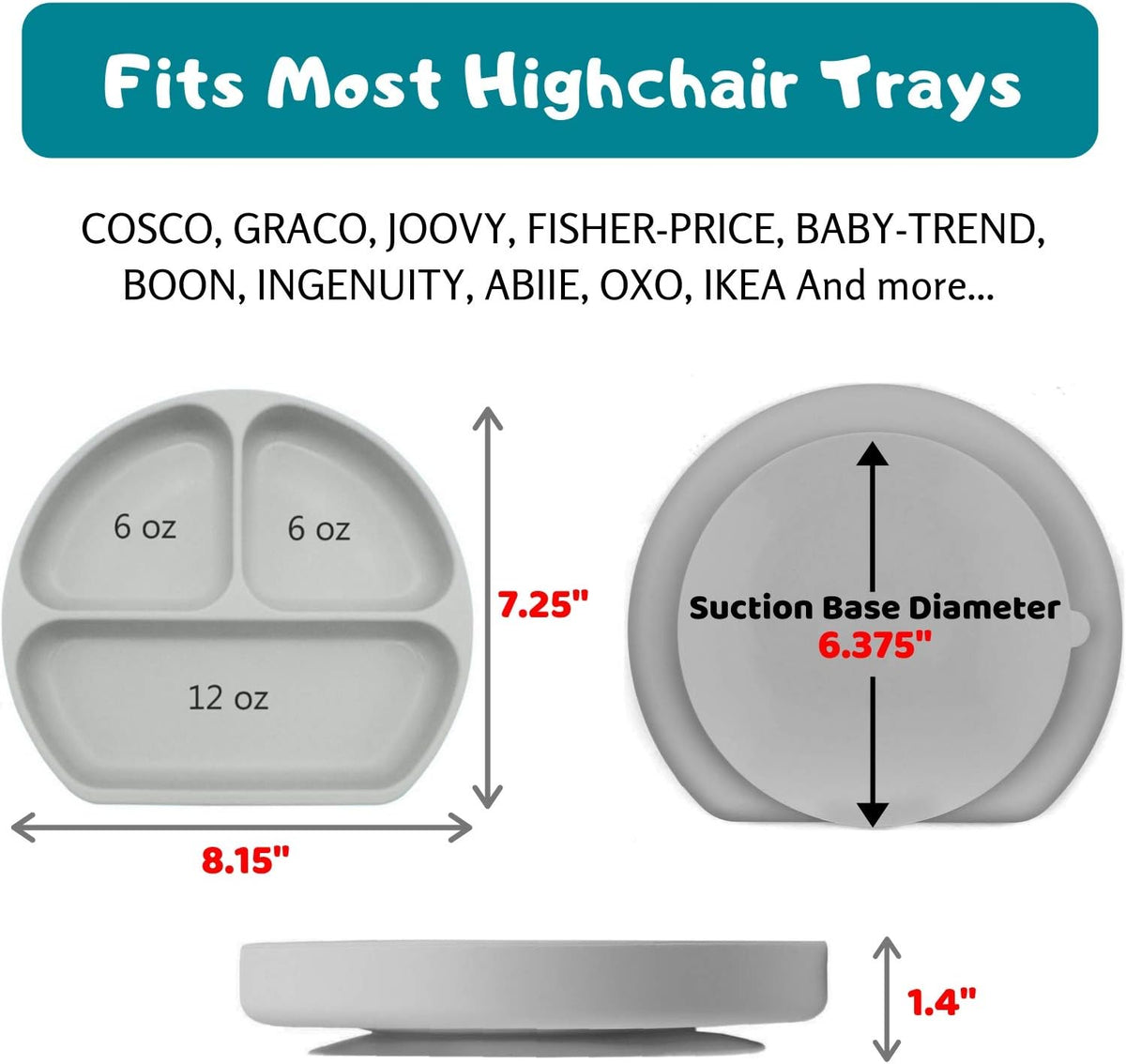 Suction Plate for Toddlers | BPA Free, 100% Food-Grade Silicone | Microwave, Dishwasher and Oven Safe | Stay Put Divided Baby Feeding Plates