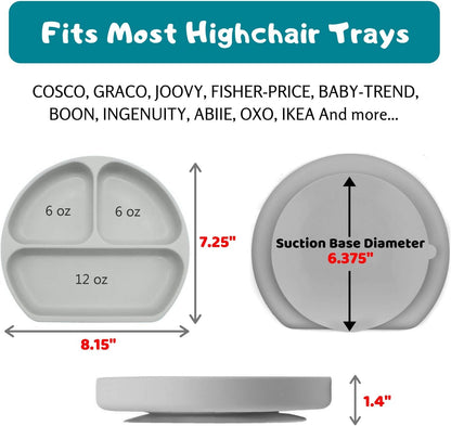Suction Plate for Toddlers | BPA Free, 100% Food-Grade Silicone | Microwave, Dishwasher and Oven Safe | Stay Put Divided Baby Feeding Plates