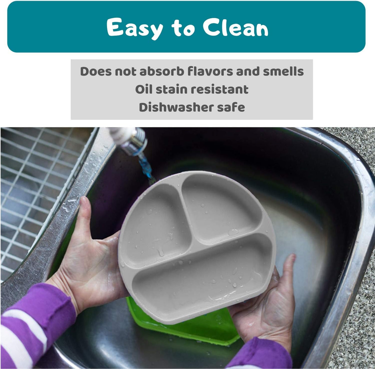 Suction Plate for Toddlers | BPA Free, 100% Food-Grade Silicone | Microwave, Dishwasher and Oven Safe | Stay Put Divided Baby Feeding Plates